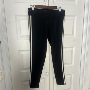 Adidas Black Leggings with White Stripes Large